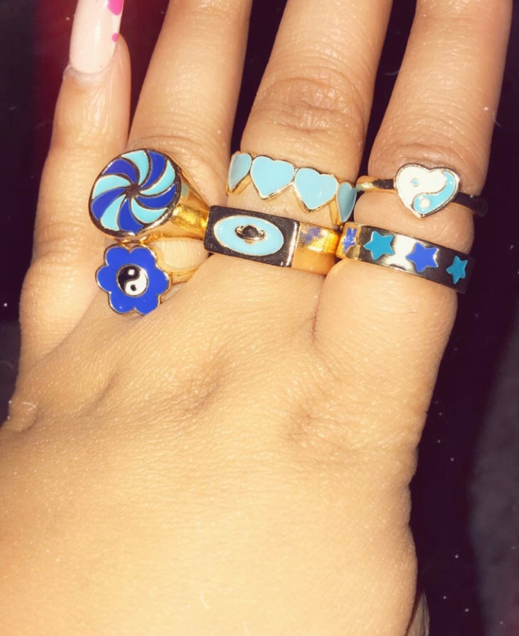 Blue Yin and Yang Ring Set!!